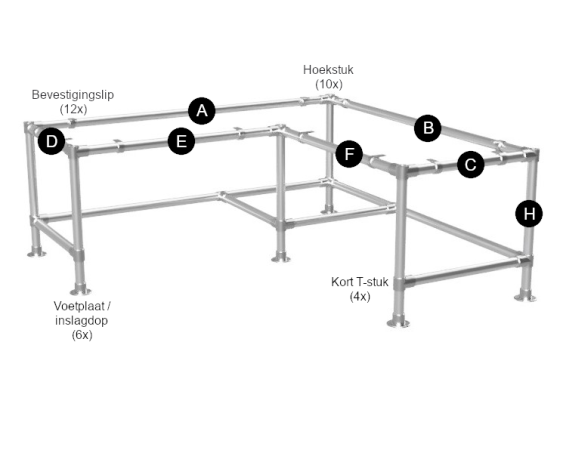 Steigerbuis onderstel bureau hoektafel uit buis Ø 33,7 mm